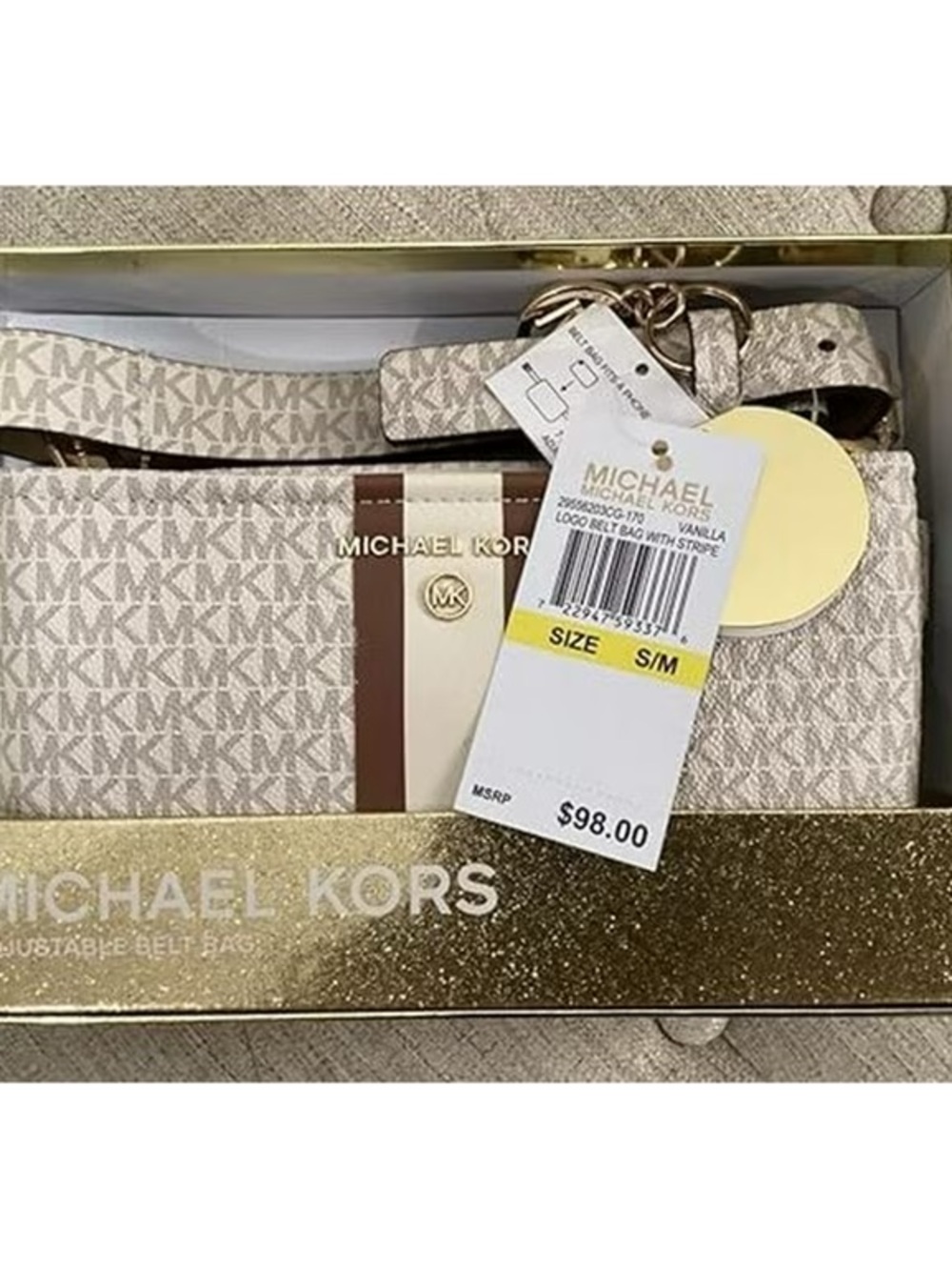 Michael Kors Vanilla and Brown Logo Belt Bag